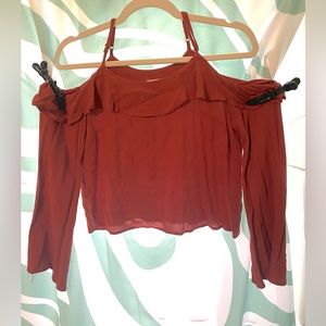 MOSSIMO | Terra cotta long sleeve off the shoulder blouse